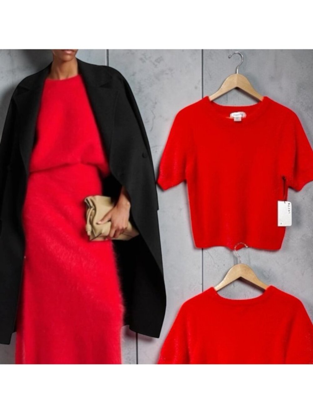 BAYLEY/44 Luxurious Fuzzy Knit Brushed Red Short-Sleeve Sweater Size Medium